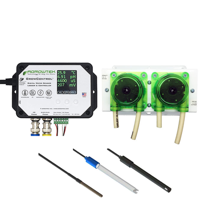 Agrowtek GrowControl MDX AgrowDose Mini Dosing Controller System With Mounting Panel, Dual Peristaltic Pumps & Temperature, pH, EC Sensors