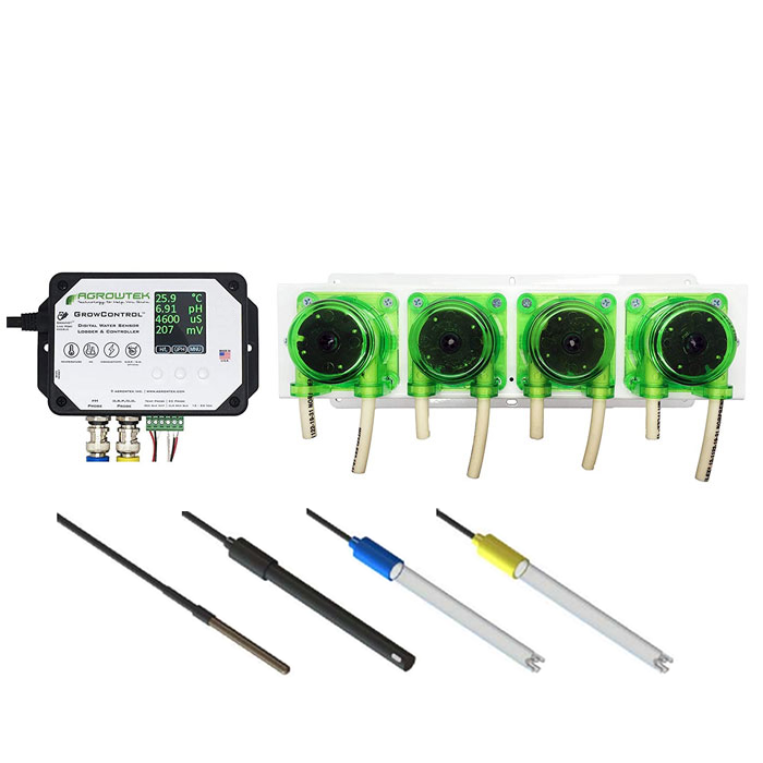 Agrowtek GrowControl MDX AgrowDose Mini Dosing Controller System With Quad Peristaltic Pumps & Temperature, pH, EC, ORP Sensors