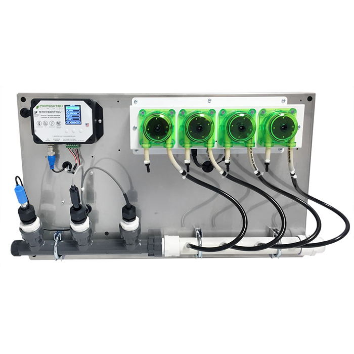 Agrowtek GrowControl MDX AgrowDose Mini Dosing Controller System With Mounting Panel, Quad Peristaltic Pumps & Temperature, pH, EC Sensors