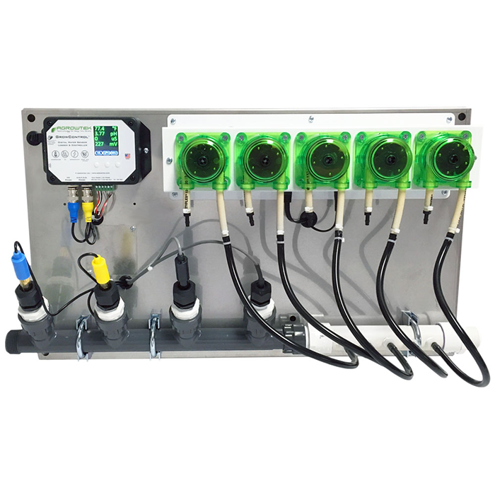 Agrowtek GrowControl MDX AgrowDose Mini Dosing Controller System With Mounting Panel, Hexa Peristaltic Pumps & Temperature, pH, EC, & ORP Sensors