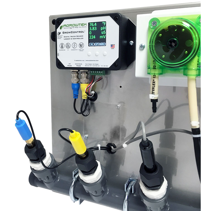 Agrowtek GrowControl MDX AgrowDose Mini Dosing Controller System With Mounting Panel, Quad Peristaltic Pumps & Temperature, pH, EC, ORP Sensors
