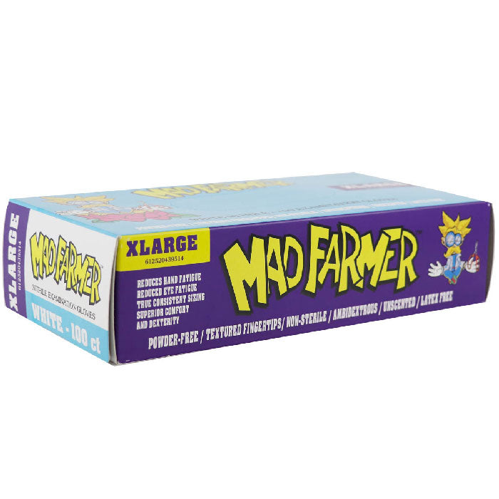 Mad Farmer White Nitrile Gloves, Extra Large, Box of 100