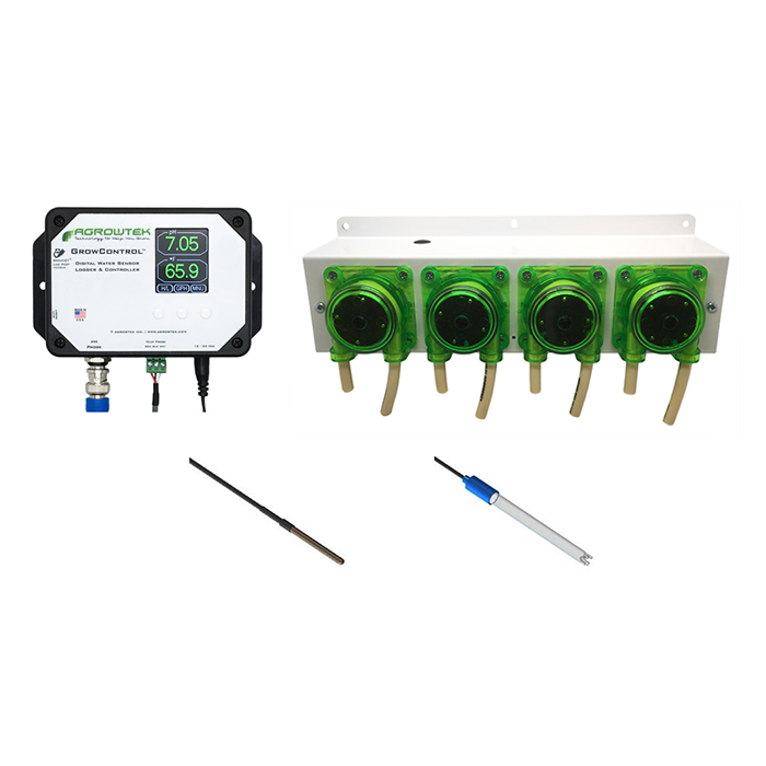 Agrowtek GrowControl MPX AgrowDose Mini pH Dosing System With Quad Peristaltic Pumps & Temperature, pH Sensor