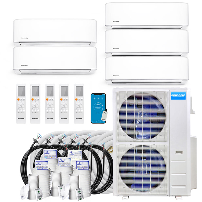 MRCOOL DIY GEN 4 48000 Btu Ductless Mini Split Air Conditioner With Heat Pump - 5 Zone Wall Mounted 9K+9K+9K+9K+12K With Two 16 And Three 50 Foot Install Kits, DIY Pro Cable, & Enhanced Wifi Connectivity, 230 Volts