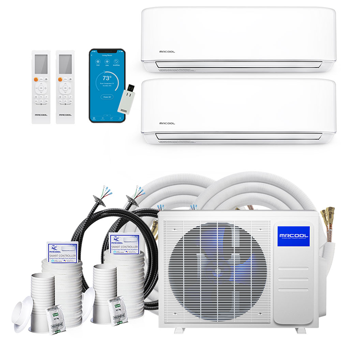 MRCOOL DIY GEN 4 48000 Btu Ductless Mini Split Air Conditioner With Heat Pump - 2 Zone Wall Mounted 24K+24K With Two 16 Foot Install Kits, DIY Pro Cable, & Enhanced Wifi Connectivity, 230 Volts