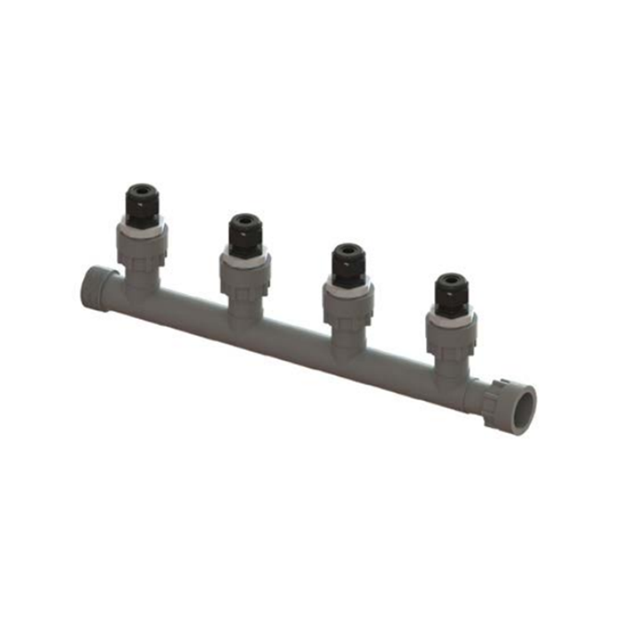 Agrowtek PBX Four-Port Sensor 1" Manifold For Temperature, pH, EC, & ORP Sensors
