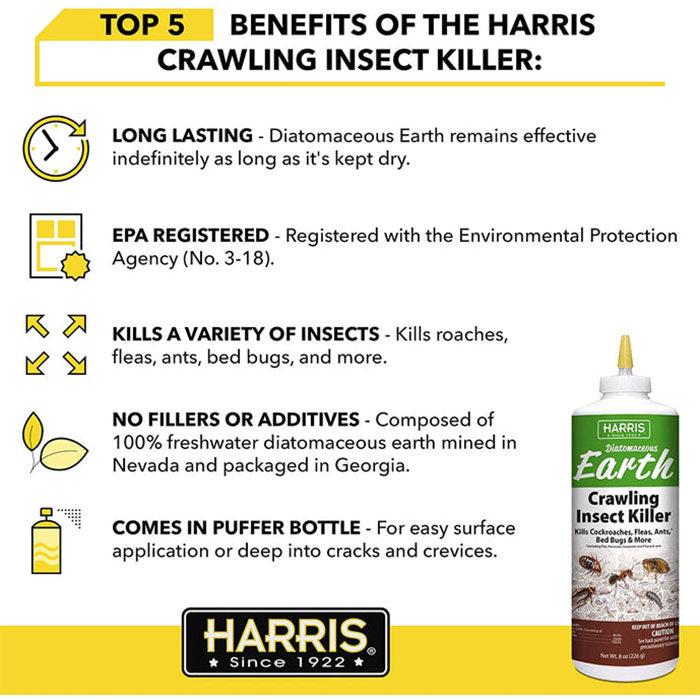 Harris Diatomaceous Earth Crawling Insect Killer, 8 Ounces - Case of 12