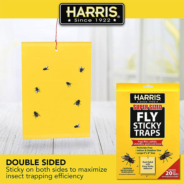 Harris Super Sized Fly Sticky Traps, Pack of 20 - Case of 12 Packs