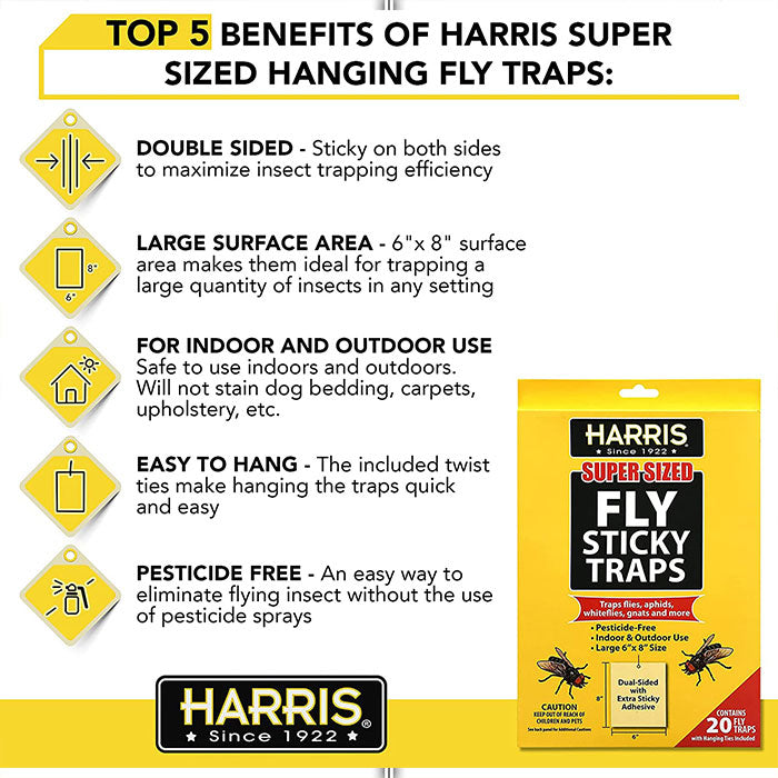 Harris Super Sized Fly Sticky Traps, Pack of 20 - Case of 12 Packs