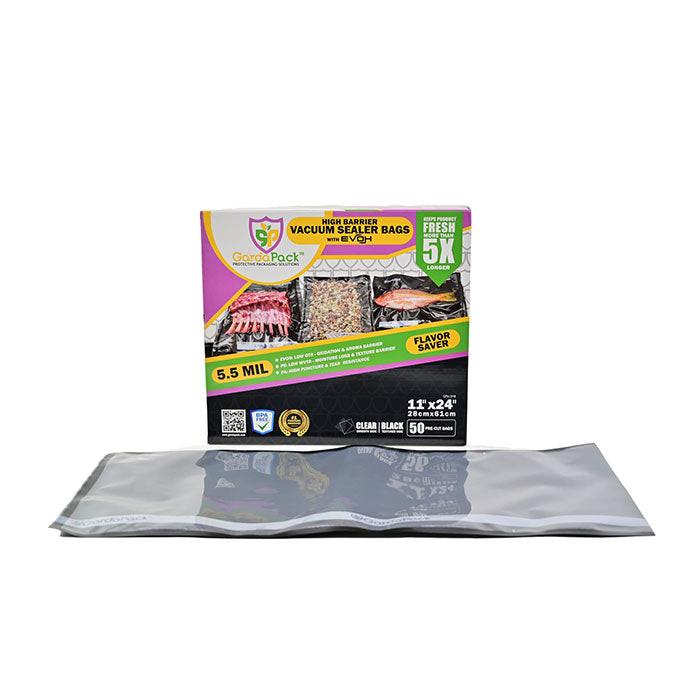 GardaPack High-Barrier Vacuum Seal Bag, Black and Clear, 11 in. x 24 in., Pack of 50