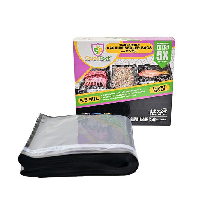 GardaPack High-Barrier Vacuum Seal Bag, Black and Clear, 11 in. x 24 in., Pack of 50