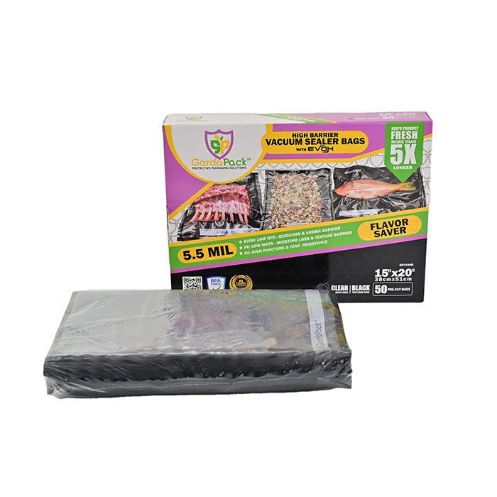 GardaPack High-Barrier Vacuum Seal Bag, Black and Clear, 11 in. x 24 in., Pack of 50