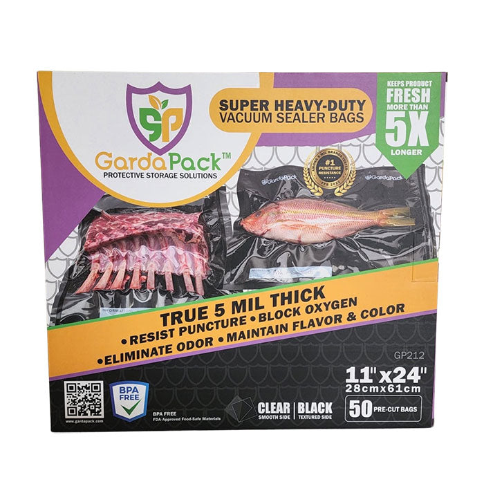 GardaPack Vacuum Seal Bag, Black and Clear, 11 in. x 24 in., Pack of 50