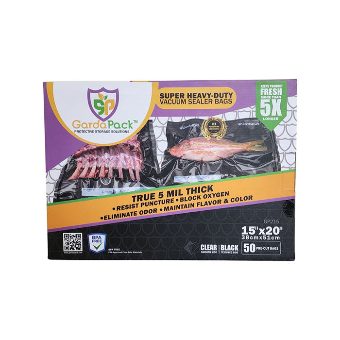 GardaPack Vacuum Seal Bag, Black and Clear, 15 in. x 20 in., Pack of 50