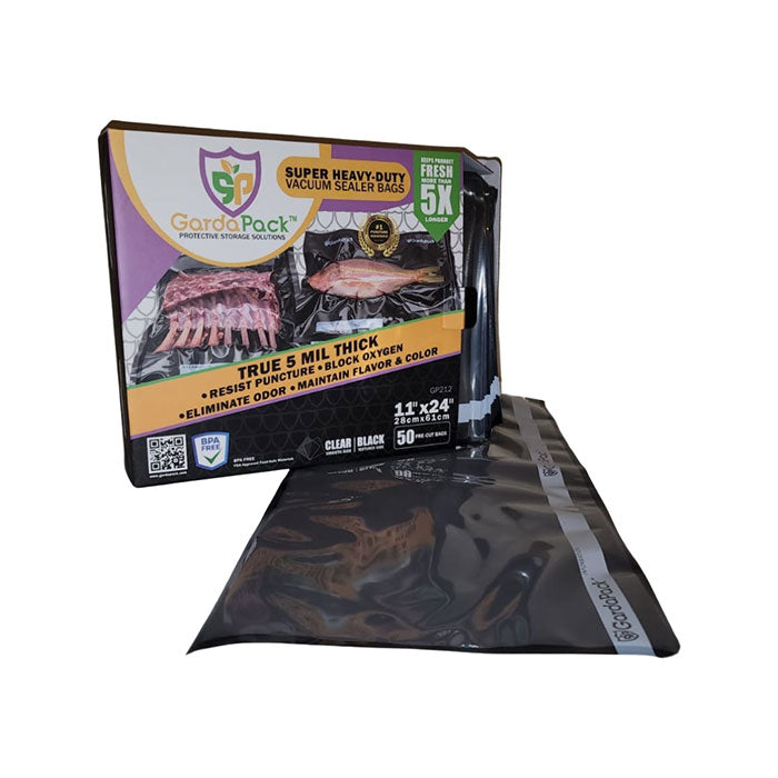 GardaPack Vacuum Seal Bag, Black and Clear, 11 in. x 24 in., Pack of 50