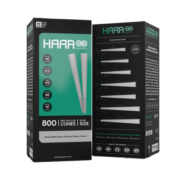 Hara Supply Slim Size 98mm/26mm Classic White Pre-Rolled Cones, Case of 6 Towers, 4800 Cones