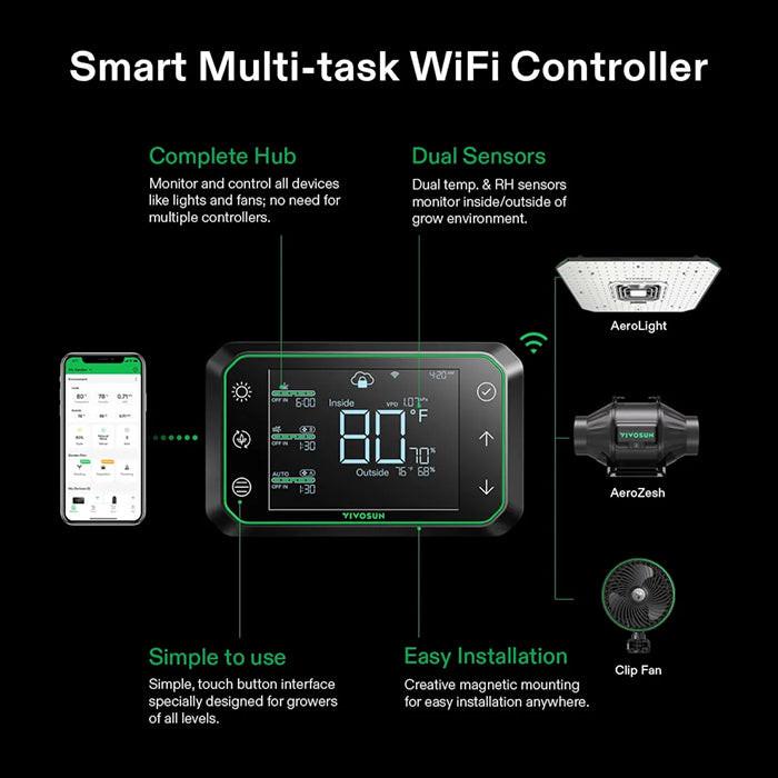 Vivosun Smart Air Filtration Kit Pro, AeroZesh T6 Inline Fan, E42A Controller, Carbon Filter, & Ducting Combo, 6"