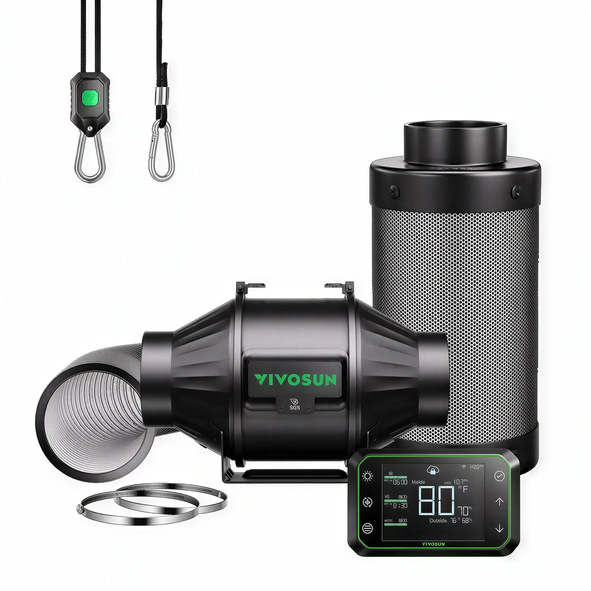 Vivosun Smart Air Filtration Kit Pro, AeroZesh T Inline Fan, E42A Controller, Carbon Filter, & Ducting Combo