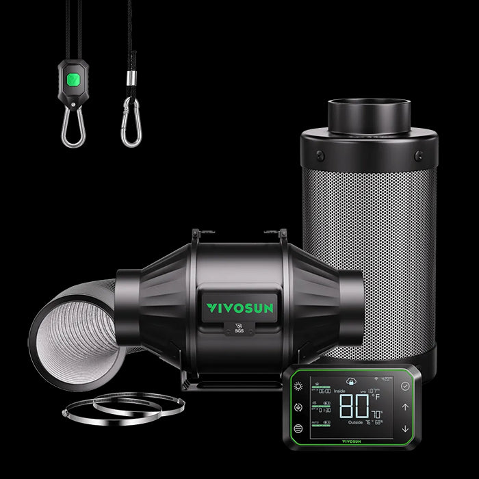 Vivosun Smart Air Filtration Kit Pro, AeroZesh T Inline Fan, E42A Controller, Carbon Filter, & Ducting Combo