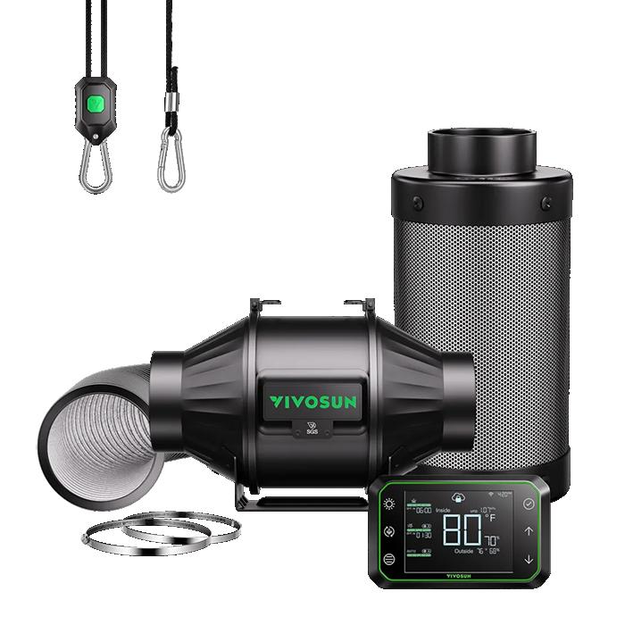 Vivosun Smart Air Filtration Kit Pro, AeroZesh T Inline Fan, E42A Controller, Carbon Filter, & Ducting Combo