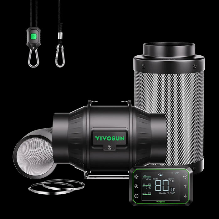 Vivosun Smart Air Filtration Kit Pro, AeroZesh T Inline Fan, E42A Controller, Carbon Filter, & Ducting Combo