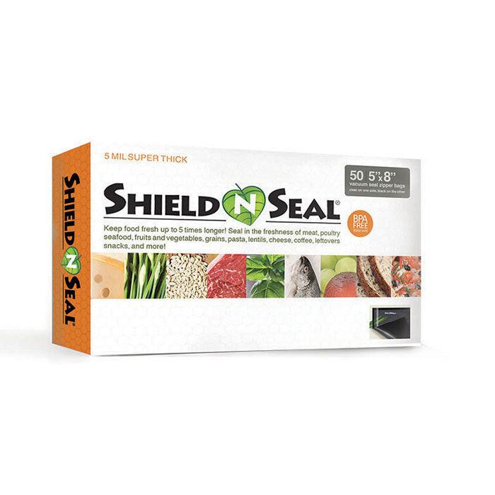 Shield N Seal 1600 Pre-cut Vacuum Seal Bags with Zipper, Clear and Black, 5 in. x 8 in., Pack of 50