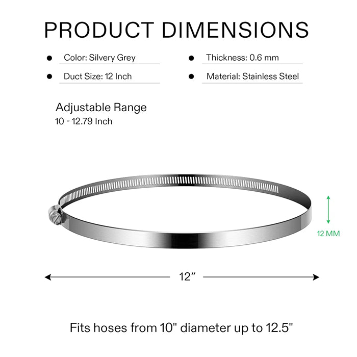Vivosun Stainless Steel Air Ducting Clamps 12", Pack of 2