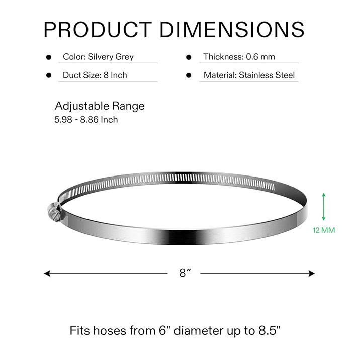 Vivosun Stainless Steel Air Ducting Clamps 8", Pack of 2