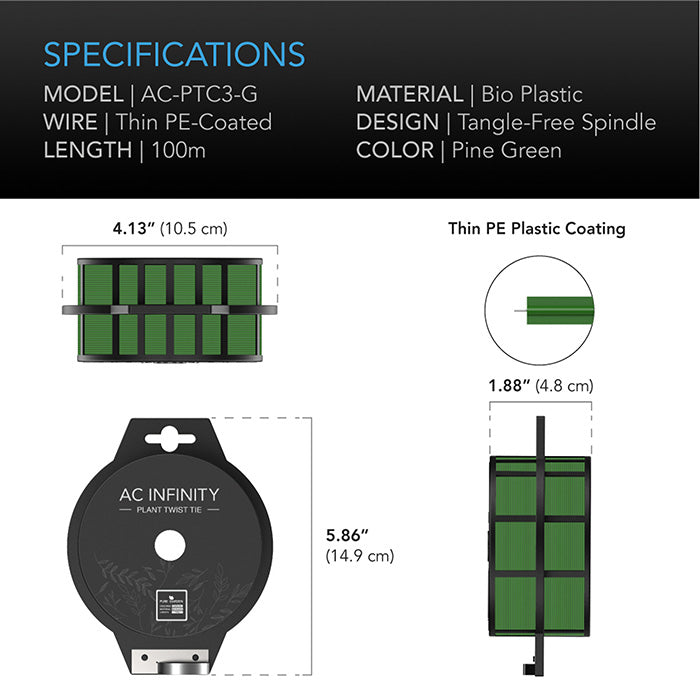AC Infinity Twist Ties with Built-In Cutter, 100m