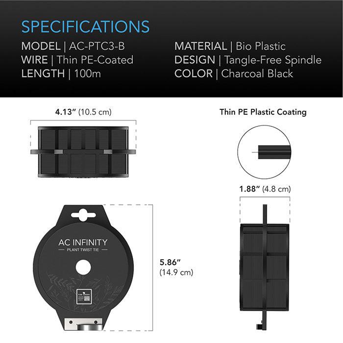 AC Infinity Twist Ties with Built-In Cutter, 100m