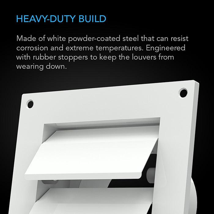 AC Infinity Wall-Mount Duct Shutter, White Steel, 6"