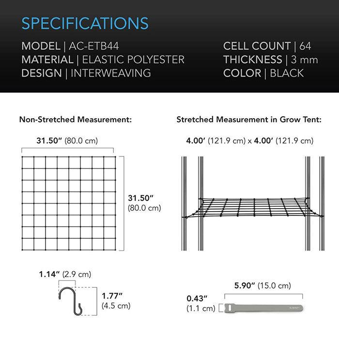 AC Infinity Elastic Grow Tent Trellis Netting, 4' x 4'