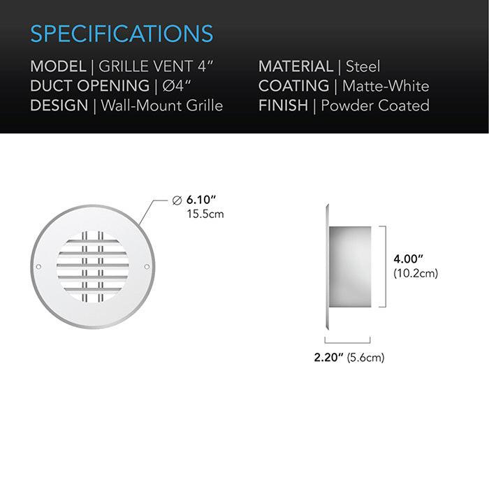 AC Infinity Wall-Mount Duct Grille Vent, White Steel