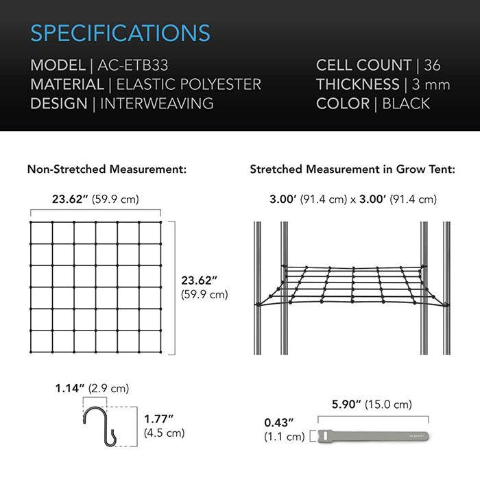 AC Infinity Elastic Grow Tent Trellis Netting, 3' x 3'
