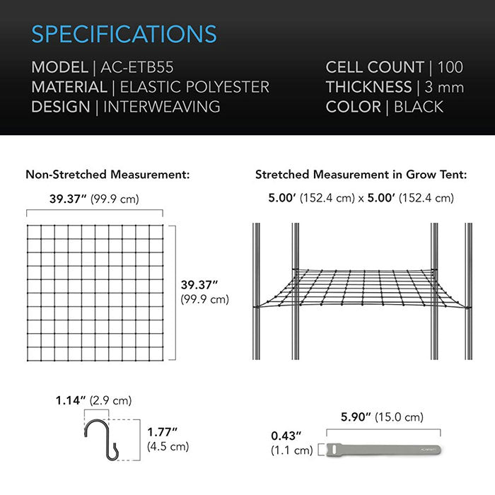 AC Infinity Elastic Grow Tent Trellis Netting, 5' x 5'