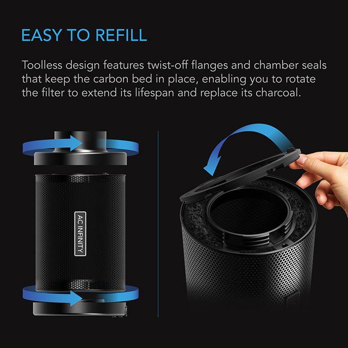 AC Infinity Refillable Carbon Filter Kit, 4" x 12"
