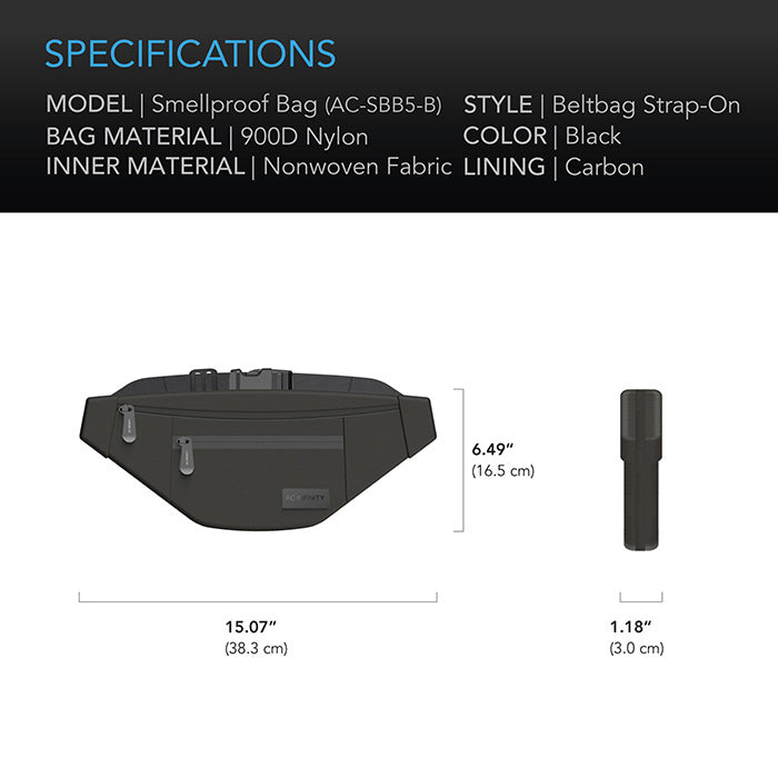 AC Infinity Smell Proof Belt Bag, Black