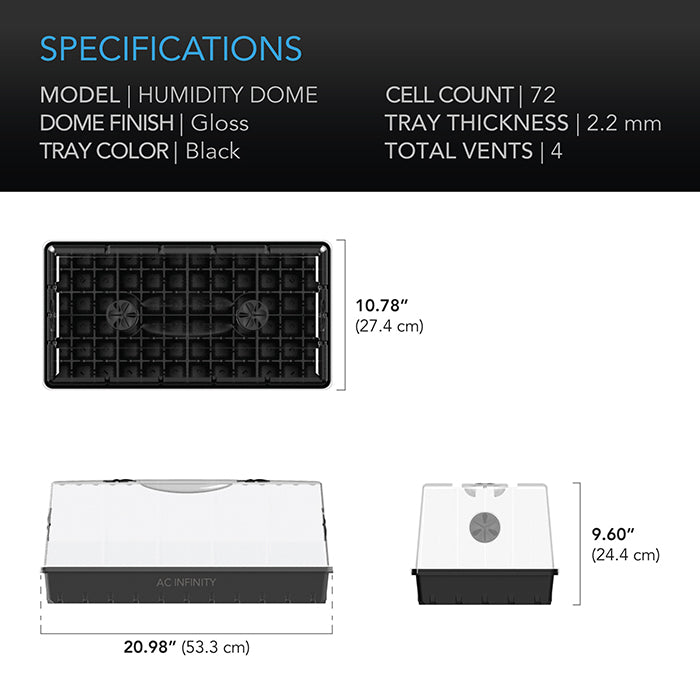 AC Infinity Propagation Kit with Humidity Dome, 6x12 Cell Tray (72 Site)