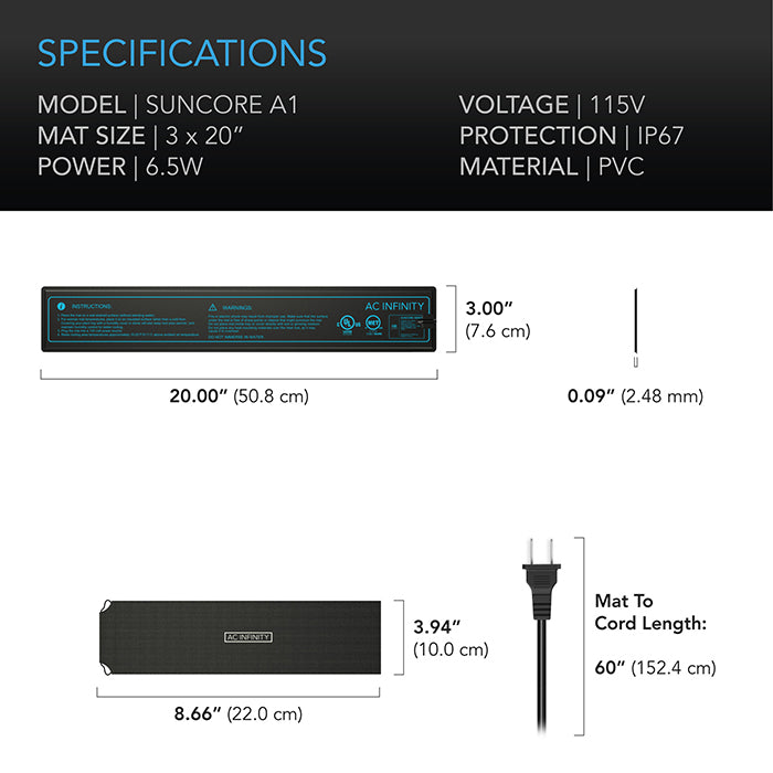 AC Infinity SUNCORE A1 Seedling Heat Mat, 3" x 20"