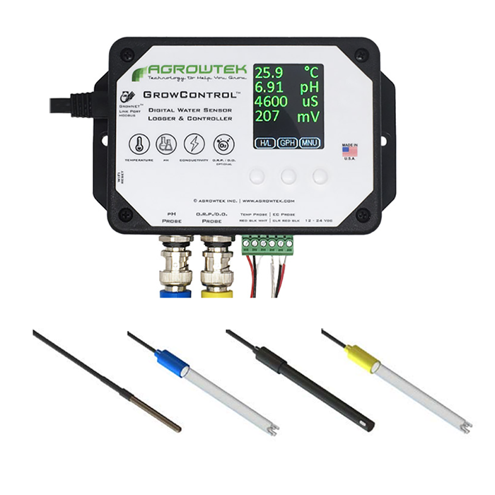 Agrowtek GrowControl SXHM Hydroponics Sensor Kit With Temp, pH, EC & ORP Probes