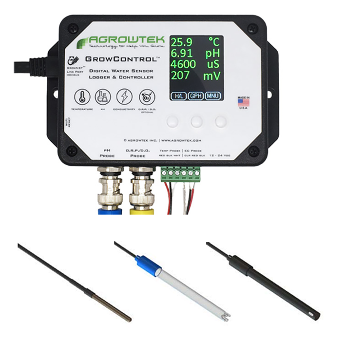 Agrowtek GrowControl SXHM Hydroponics Sensor Kit With Temp, pH, & EC Probes
