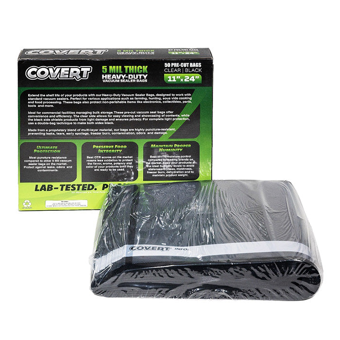 Covert Vacuum Seal Bags, Black/Clear, 11 in. x 24 in., Pack of 50