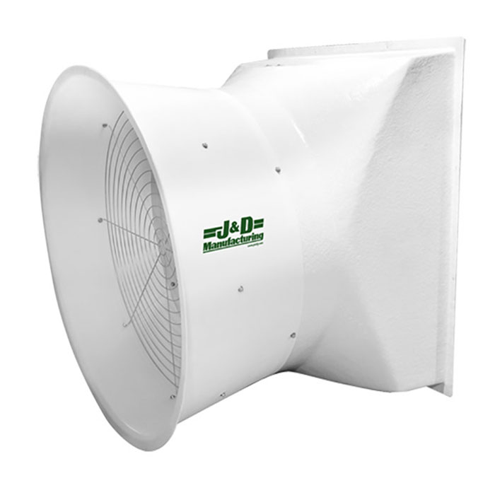 J&D Manufacturing Tornado Fiberglass Exhaust Fan, 20" - 4564 CFM (Direct Drive, 115/230 Volt, 1/3HP, Single Phase, Gold Star, With Cone, Aluminum Shutter, 3 Blade Poly Prop)