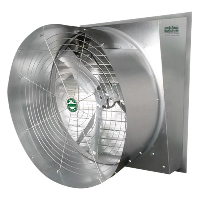 J&D Manufacturing Typhoon Galvanized Slant Exhaust Fan, 36" - 11855 CFM (Belt Drive, 230/460 Volt, 1HP, Three Phase, With Cone, 4 Blade Galvanized Prop)