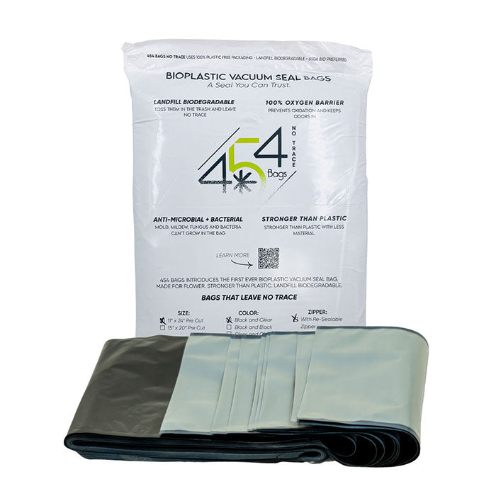 454 Bags BioPlastic Vacuum Seal Storage Bags, 5 mil, 11 Inch x 24 Inch, Black & Clear - Pack of 50