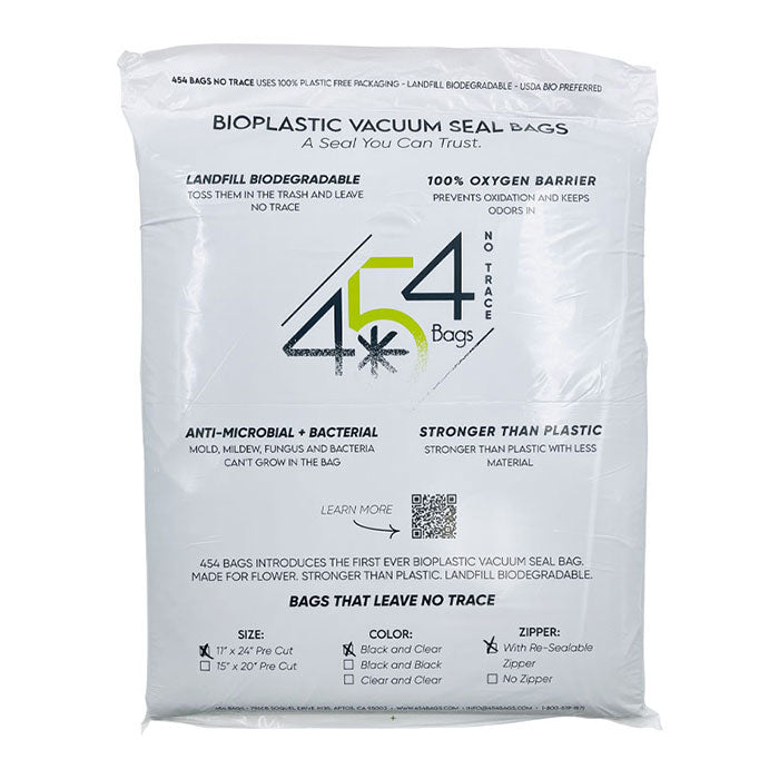 454 Bags BioPlastic Vacuum Seal Storage Bags, 5 mil, 11 Inch x 24 Inch, Black & Clear - Pack of 50