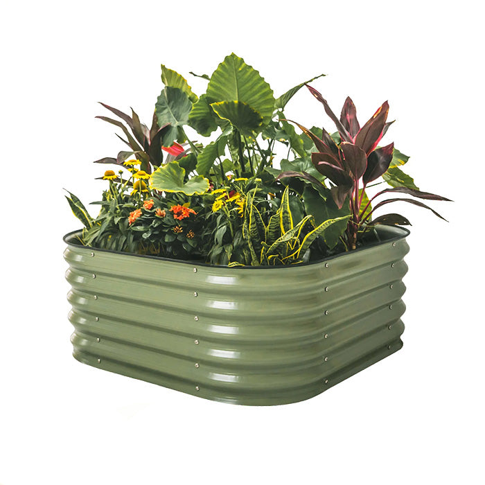 Vego Garden 17 Inch Tall 4 in 1 Modular Metal Raised Garden Bed Kit - Olive Green