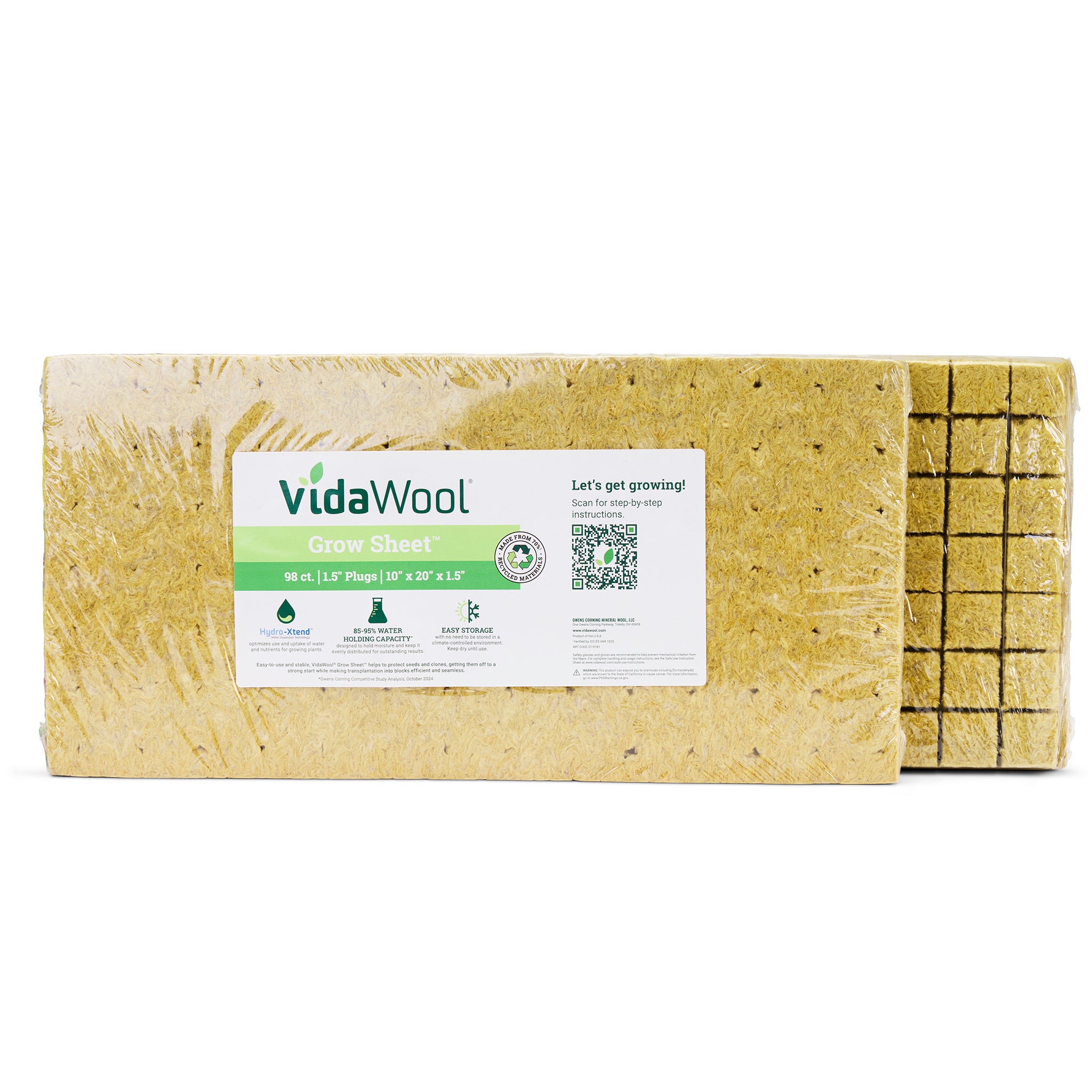 VidaWool Grow Sheet, 1.5" Plug, 98/Sheet, Wrapped, Case of 28 Sheets