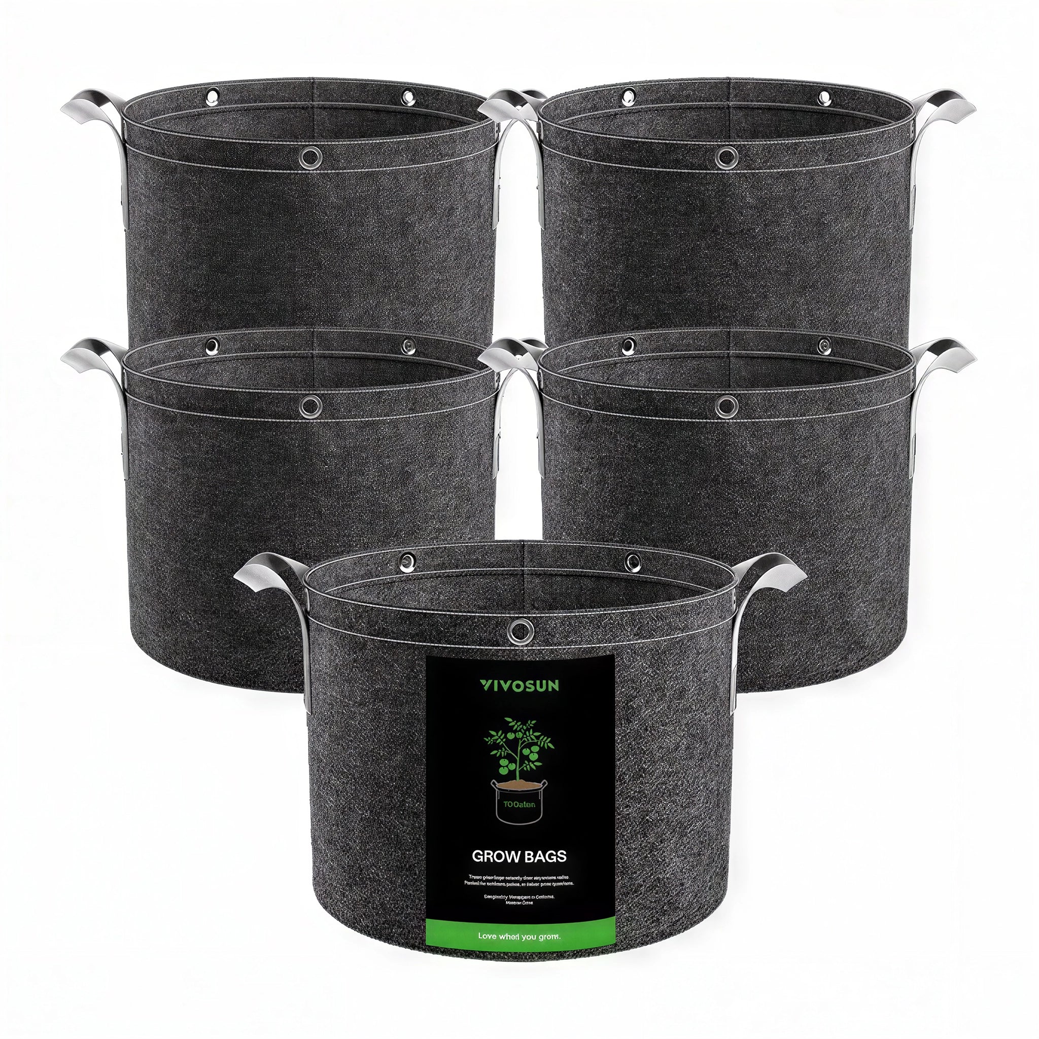 Vivosun Thick Nonwoven Fabric Pot with Handles & Multi-Purpose Rings, 10 Gallon, Pack of 5