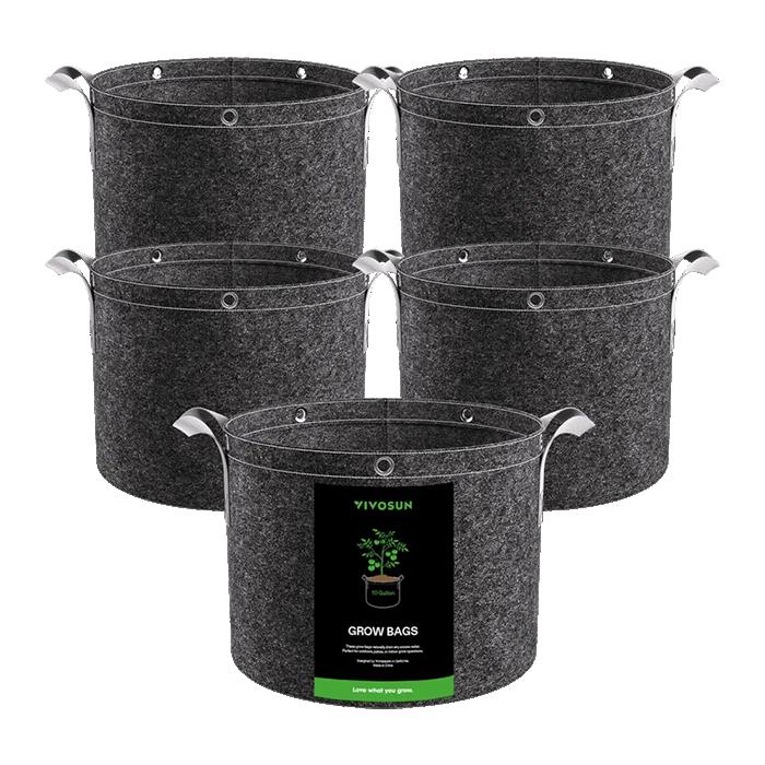 Vivosun Thick Nonwoven Fabric Pot with Handles & Multi-Purpose Rings, 10 Gallon, Pack of 5